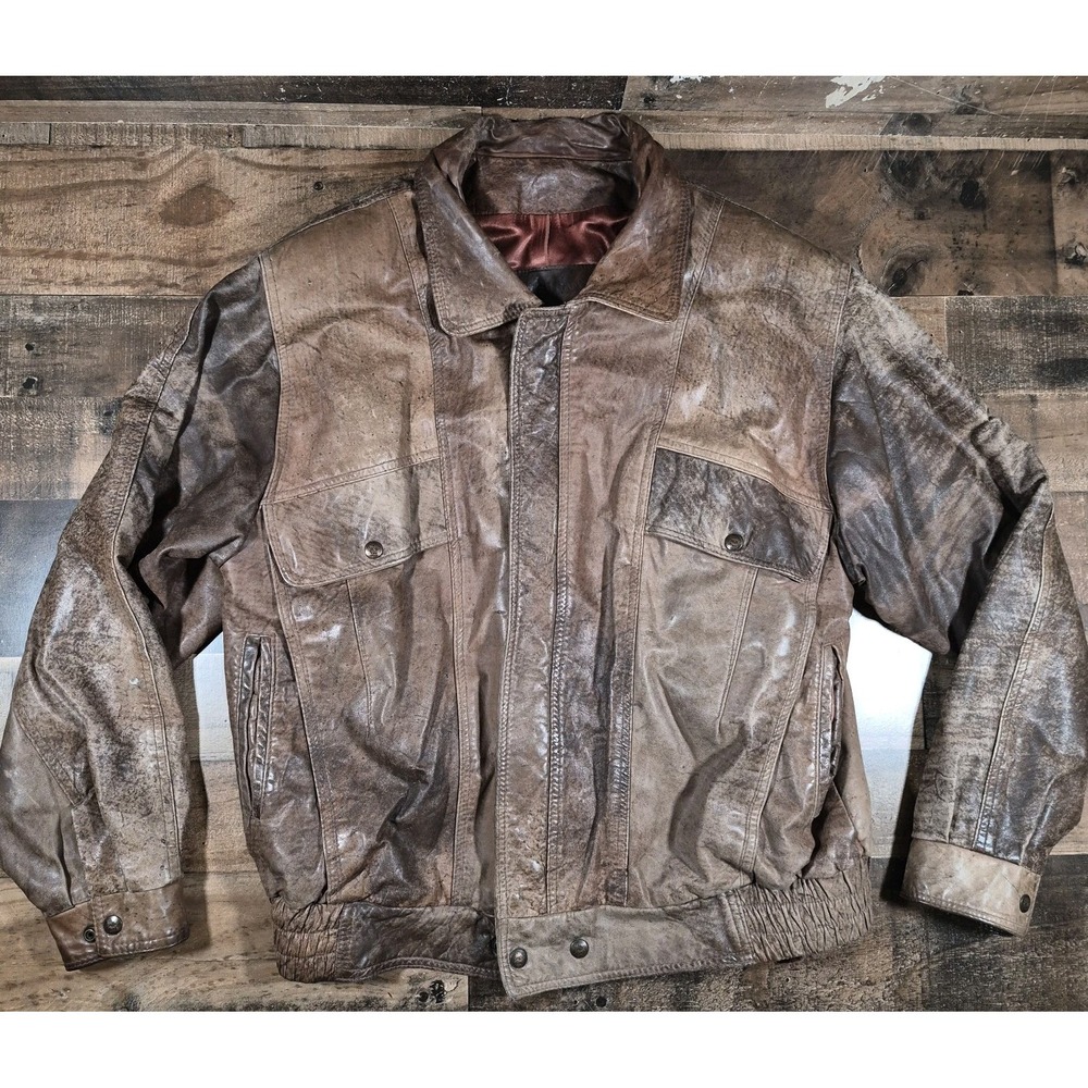 Vintage The Leather Ranch Leather Bomber Jacket Mens 3 Brown Distressed 80s 90s